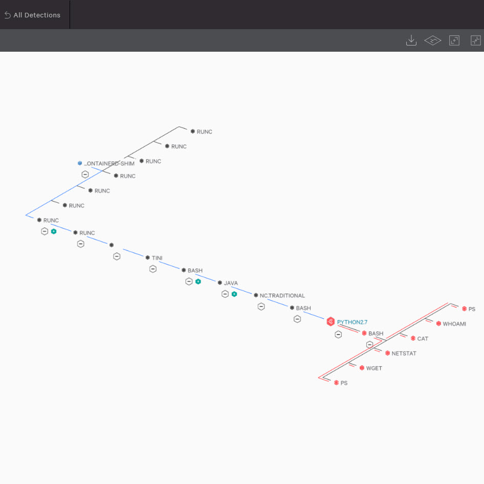 screenshot of a container protection tree in falcon platform